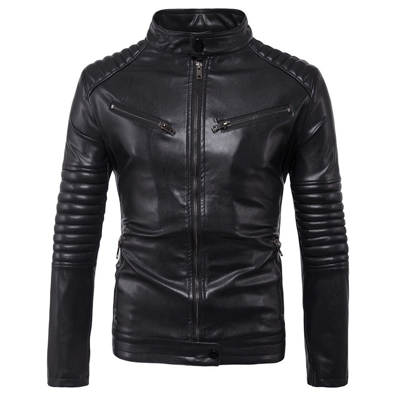 Men's Motorcycle Zipper Leather Jacket Handsome Leather Jacket