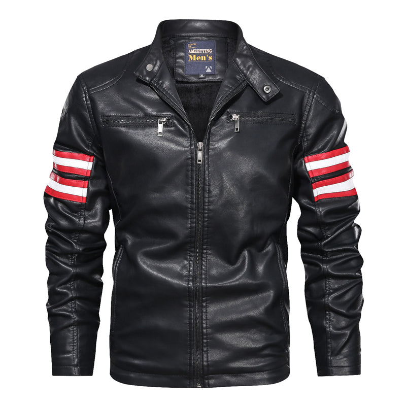 Men's stand-up collar motorcycle jacket leather jacket