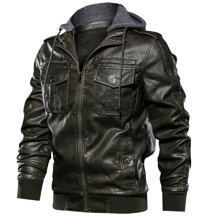 Men's hoodie PU jacket men's fashion motorcycle jacket