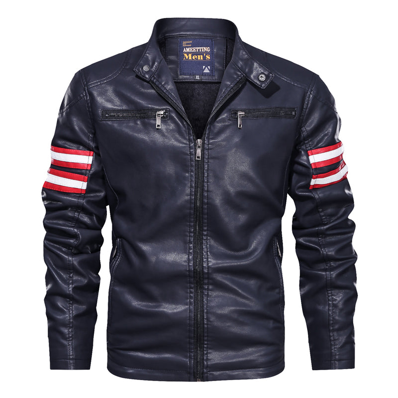 Men's stand-up collar motorcycle jacket leather jacket