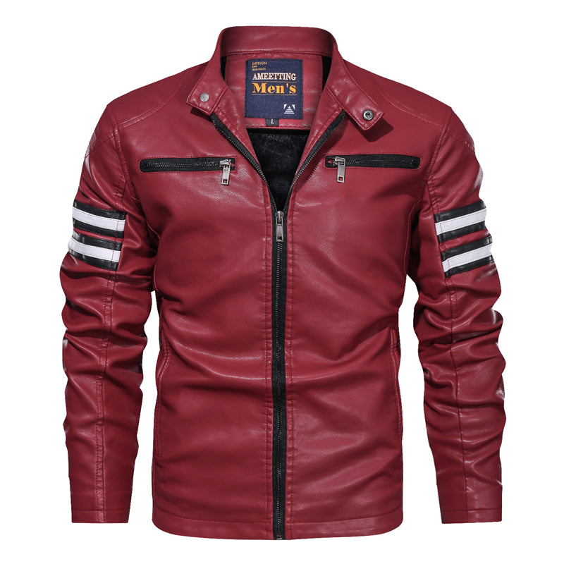 Men's stand-up collar motorcycle jacket leather jacket