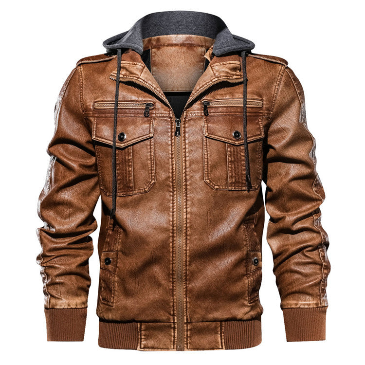 Men's hoodie PU jacket men's fashion motorcycle jacket