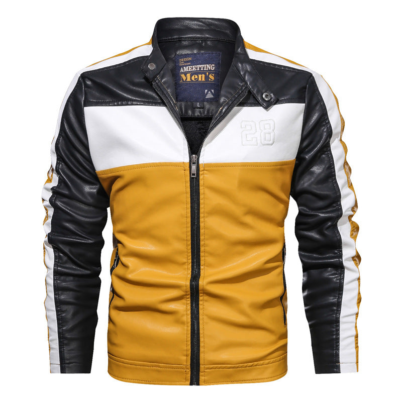 Men's stand-up collar motorcycle jacket leather jacket