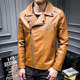 Men's Motorcycle Lapel Pu Leather Jacket