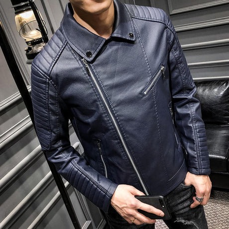 Men's Motorcycle Lapel Pu Leather Jacket