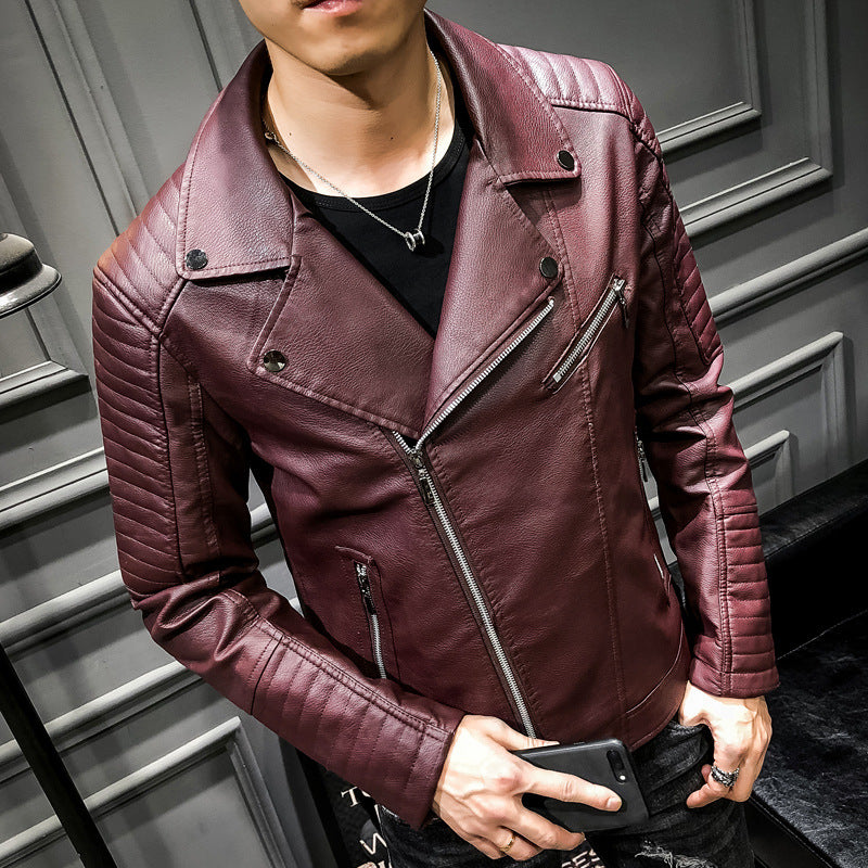 Men's Motorcycle Lapel Pu Leather Jacket