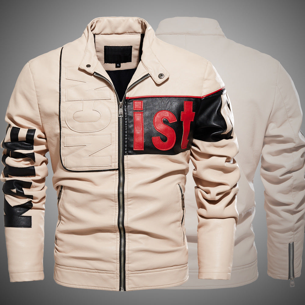 Men's Trendy Motorcycle Jacket Colorblock Pu